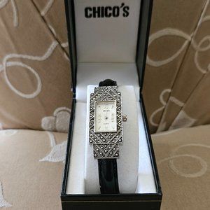 Rhinestone Leather Bangle Watch